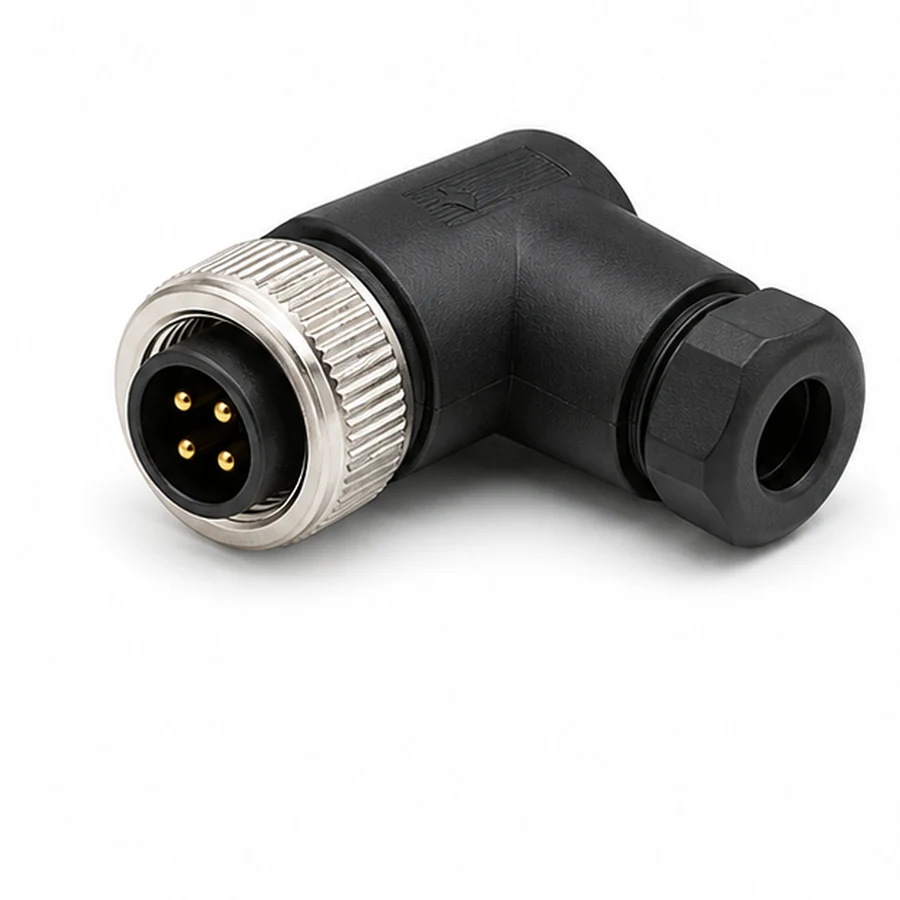 Product view of M12 A-coded 4-pin Male Angled