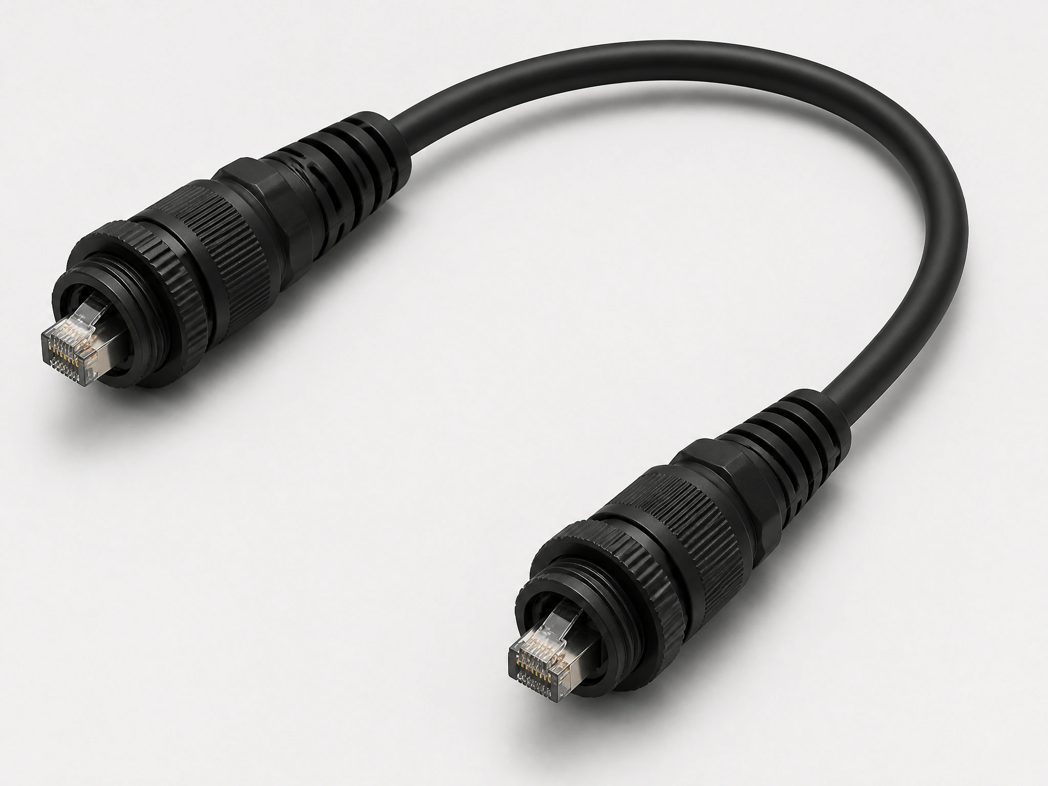 Rugged RJ45 cable assembly with locking connector housings
