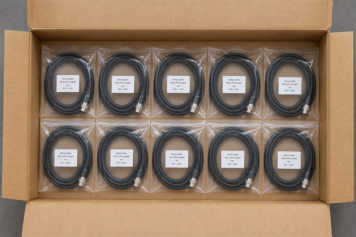 Example individually packed sensor cables arranged in an inner carton